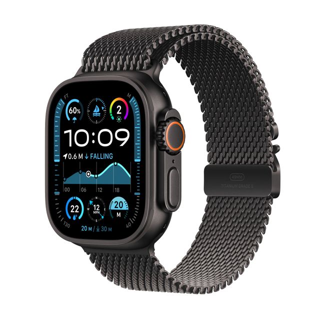 Apple Watch Ultra 2, 49mm, Black Titanium Case, GPS + Cellular [2024] - Black Titanium Milanese Loop - S