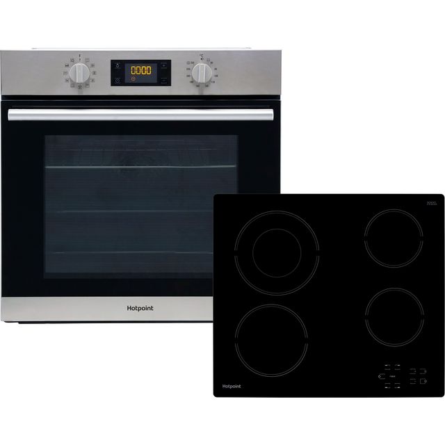 Hotpoint HotSA2Ceram Built In Electric Single Oven and Ceramic Hob Pack - Stainless Steel / Black - A+ Rated
