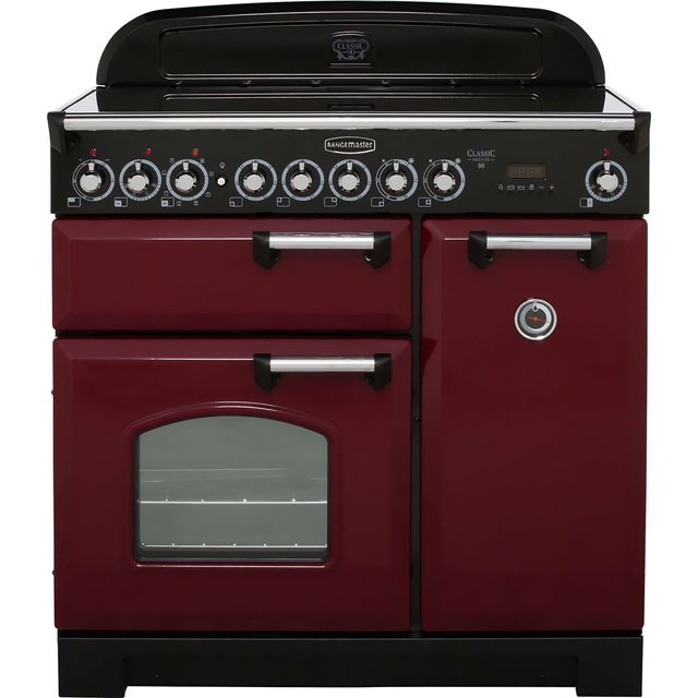 Rangemaster Classic Deluxe CDL90ECCY/B 90cm Electric Range Cooker with Ceramic Hob - Cranberry / Brass - A/A Rated