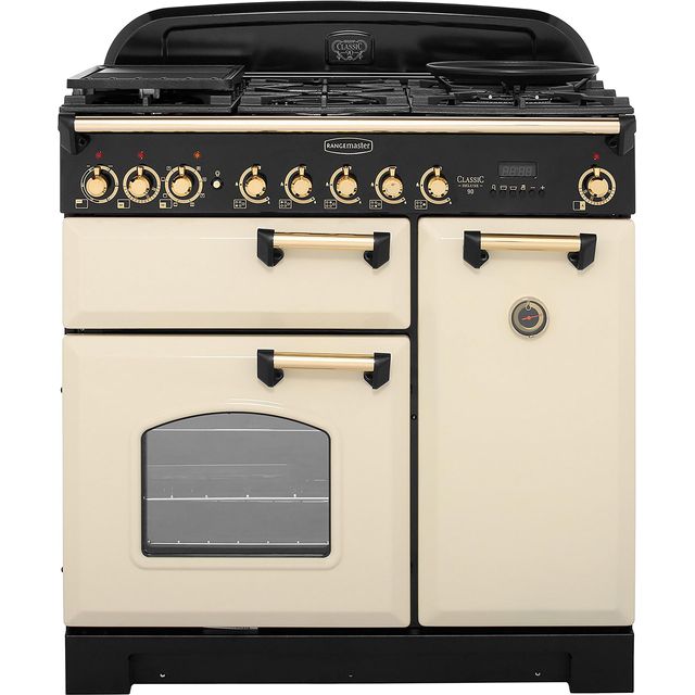 Rangemaster CDL90DFFCR/B Classic Deluxe 90cm Dual Fuel Range Cooker - Cream / Brass - CDL90DFFCR/B_CR - 1