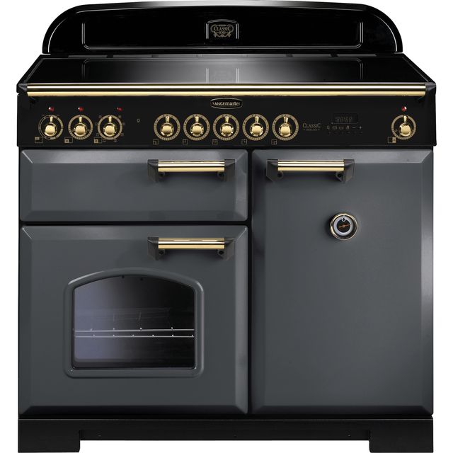 Rangemaster CDL100EISL/B Classic Deluxe 100cm Electric Range Cooker - Slate / Brass - CDL100EISL/B_SLB - 1