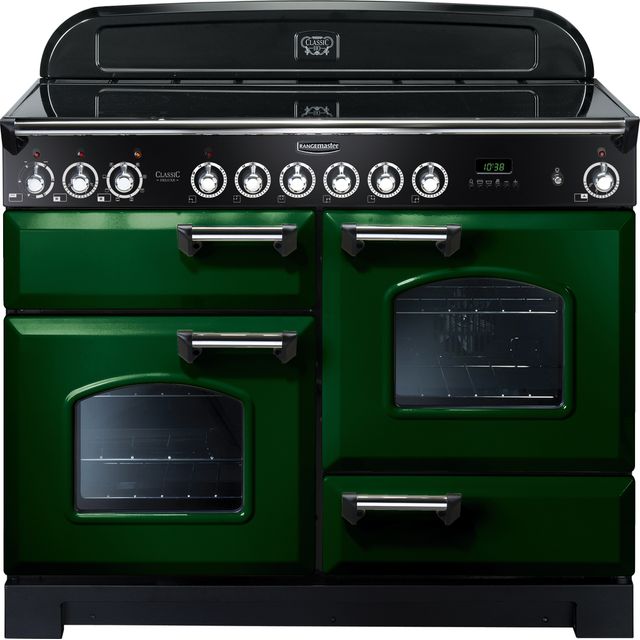 Rangemaster Classic Deluxe CDL110ECRG/C 110cm Electric Range Cooker with Ceramic Hob - Racing Green / Chrome - A/A Rated