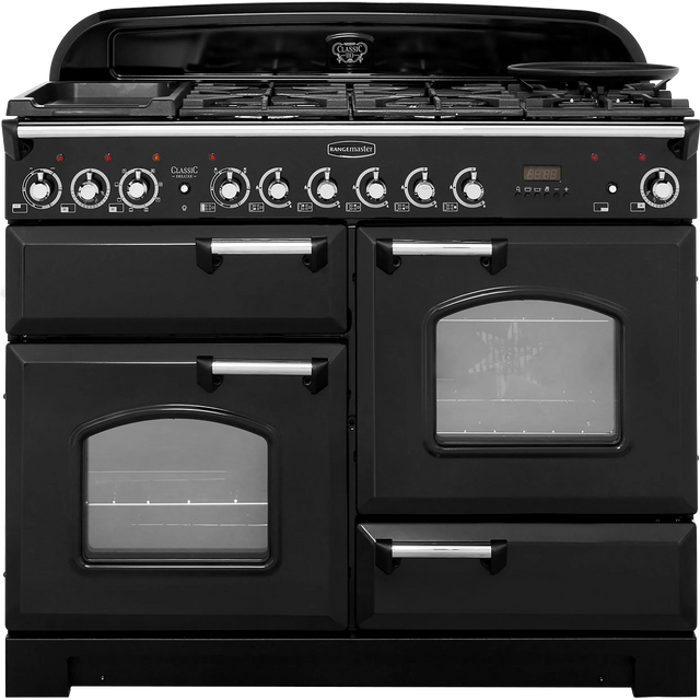 Rangemaster CDL110DFFBL/C Classic Deluxe 110cm Dual Fuel Range Cooker - Black / Chrome - CDL110DFFBL/C_BK - 1