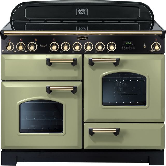 Rangemaster Classic Deluxe CDL110ECOG/B 110cm Electric Range Cooker with Ceramic Hob - Olive Green / Brass - A/A Rated