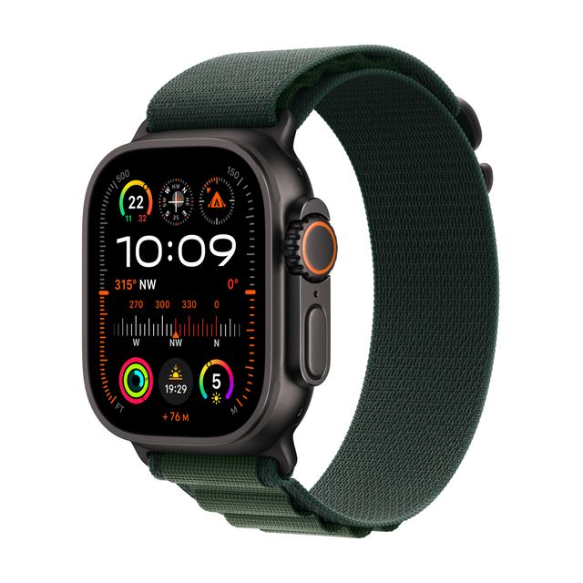 Apple Watch Ultra 2, 49mm, Black Titanium Case, GPS + Cellular [2024] - Dark Green Alpine Loop - Large