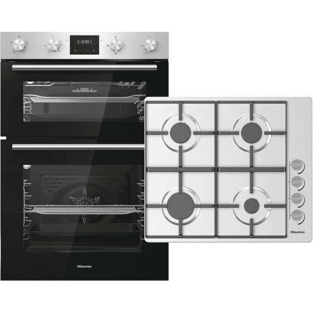 Hisense BI6095HGXUK Built In Electric Double Oven and Gas Hob Pack - Stainless Steel - A/A Rated