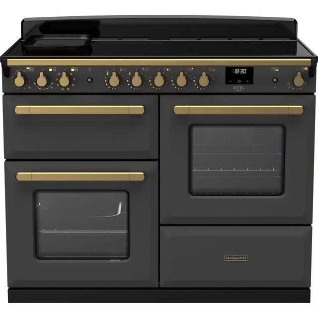 Rangemaster Estel Deluxe ESDLO110EIPSLT/AB1 110cm Electric Range Cooker with Induction Hob - Slate / Antique Brass - A Rated