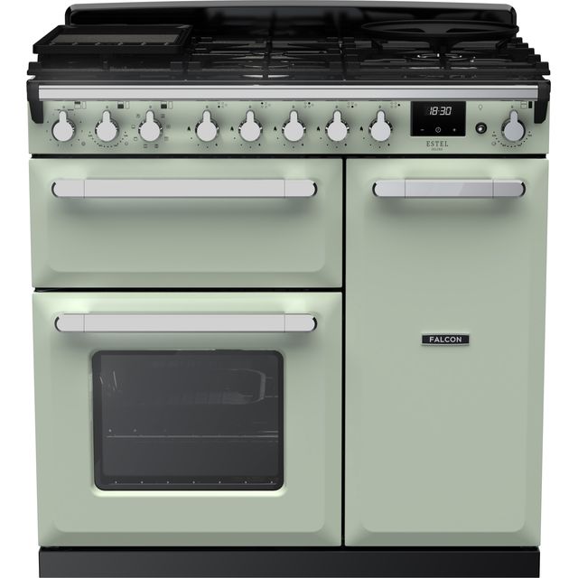 Rangemaster Estel Deluxe ESDL90DFPMNT/CM1 90cm Dual Fuel Range Cooker - Mint / Chrome - A/A Rated