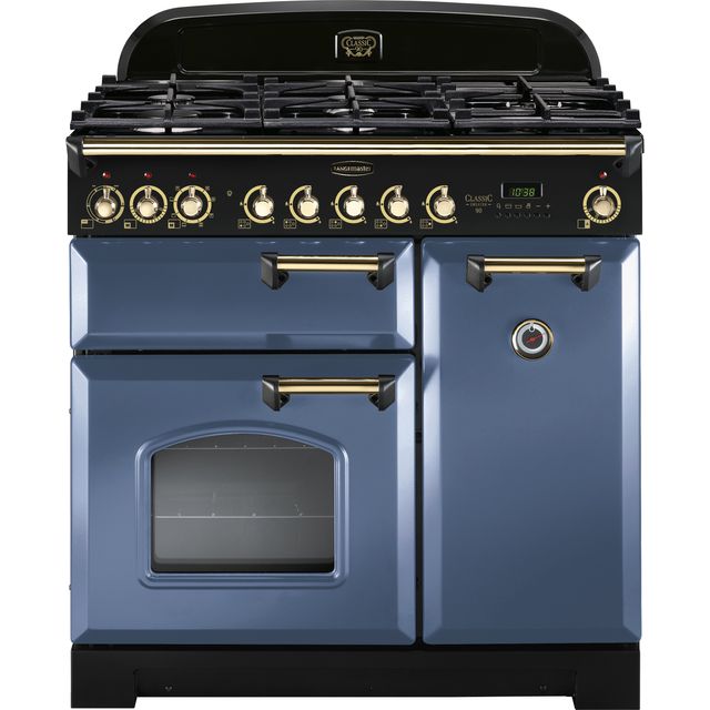 Rangemaster CDL90DFFSB/B Classic Deluxe 90cm Dual Fuel Range Cooker - Stone Blue / Brass - CDL90DFFSB/B_SB - 1