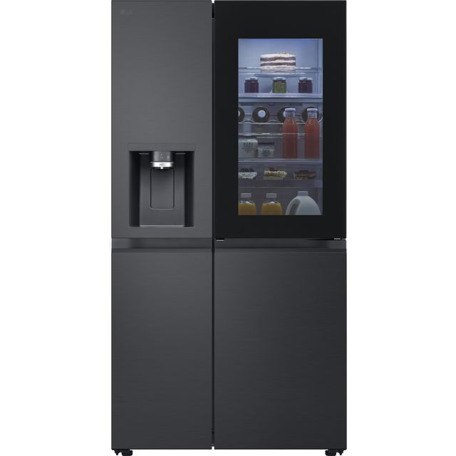 LG InstaView ThinQ GSXE90EVDD Wifi Connected Plumbed Total No Frost American Fridge Freezer - Black Steel - D Rated