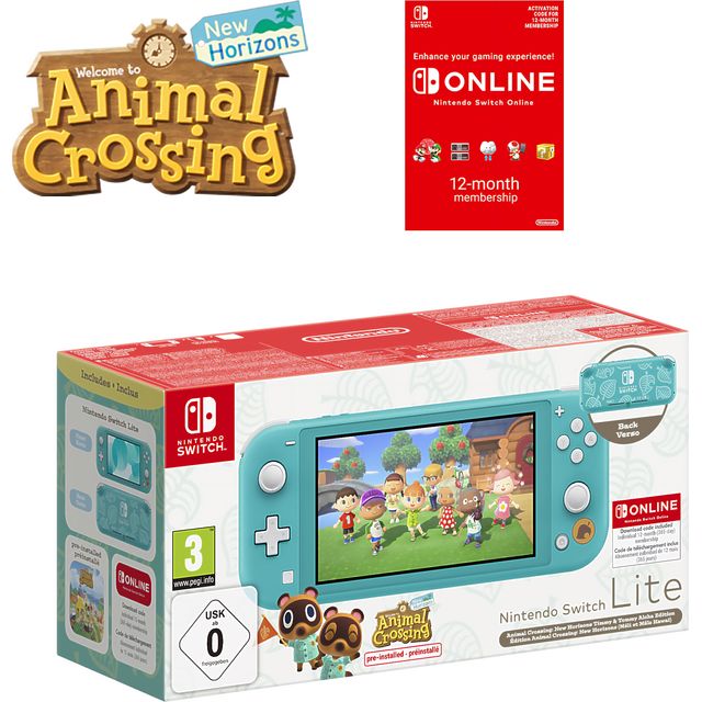 Nintendo Switch Lite 32GB with Animal Crossing: New Horizons Timmy & Tommy Aloha Edition + Switch Online 1 Year - Turquoise