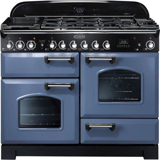Rangemaster Classic Deluxe CDL110DFFSB/C 110cm Dual Fuel Range Cooker - Stone Blue / Chrome - A/A Rated