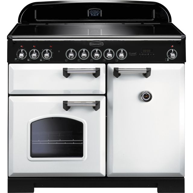 Rangemaster Classic Deluxe CDL100EIWH/C 100cm Electric Range Cooker with Induction Hob - White / Chrome - A/A Rated