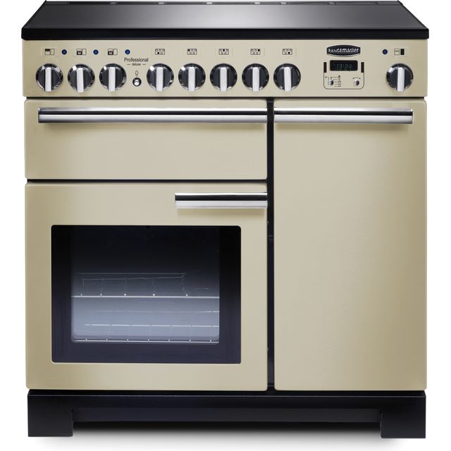 Rangemaster Professional Deluxe PDL90EICR/C 90cm Electric Range Cooker with Induction Hob - Cream / Chrome - A/A Rated