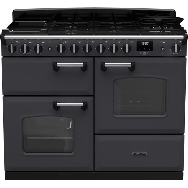 Rangemaster Classic Deluxe 110 Free Standing Range Cooker in Slate / Chrome