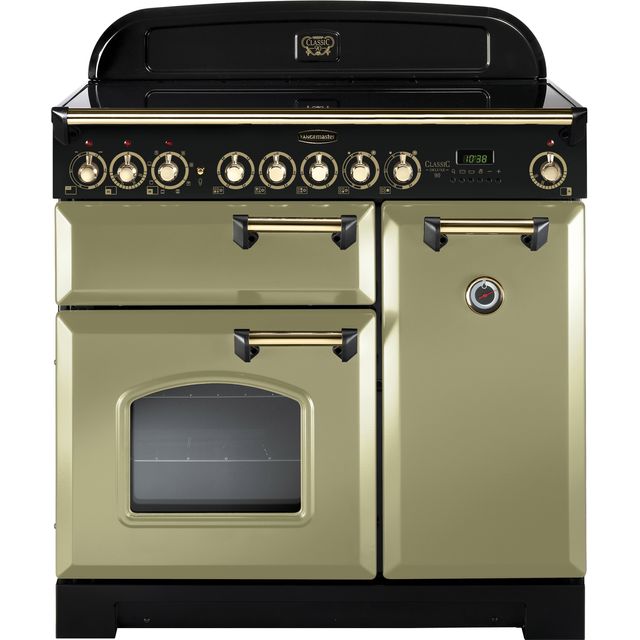 Rangemaster Classic Deluxe CDL90ECOG/B 90cm Electric Range Cooker with Ceramic Hob - Olive Green / Brass - A/A Rated