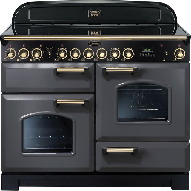 Rangemaster Classic Deluxe CDL110ECSL/B 110cm Electric Range Cooker with Ceramic Hob - Slate Grey / Brass - A/A Rated