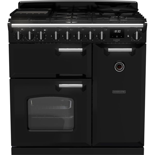 Rangemaster CLDL90DFPGBL/CM1 Classic Deluxe 90 Dual Fuel Range Cooker - Black / Chrome - CLDL90DFPGBL/CM1_BK - 1