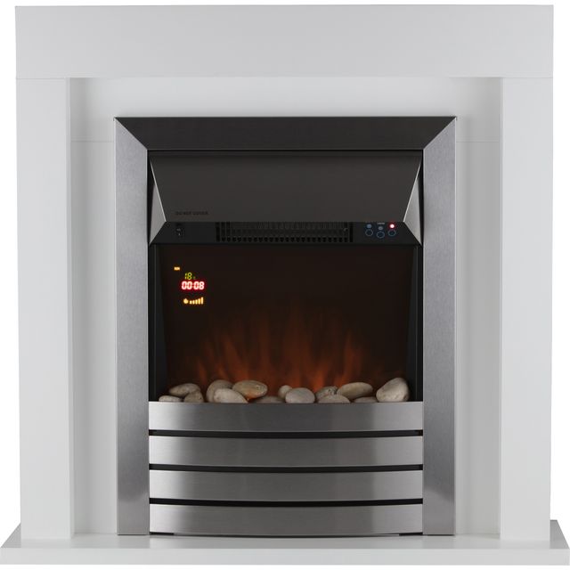 Warmlite Chester WL45041W Pebble Bed Suite And Surround Fireplace With Remote Control - Stainless Steel / White 