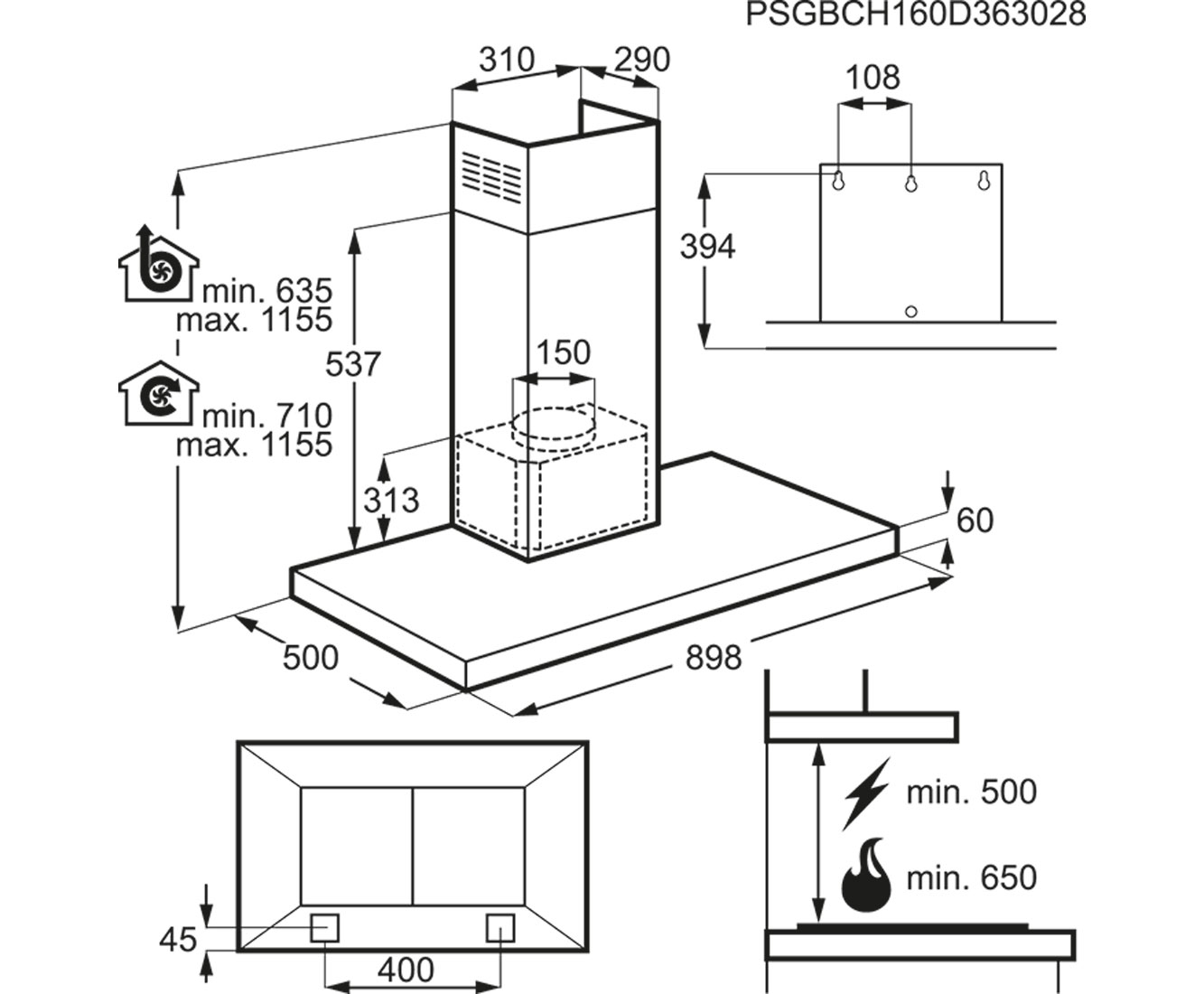AEG DBB5960HM Square Dunstabzugshaube Eingebaut 90cm Edelstahl Neu | eBay