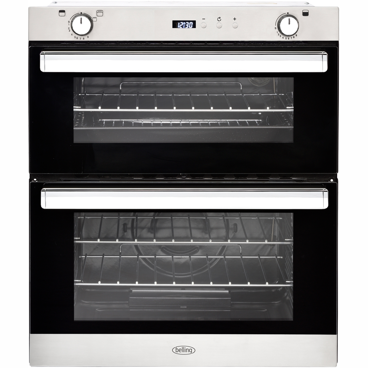 Belling BI702G Built Under Gas Double Oven with Full Width Electric Grill - Stainless Steel - A/A Rated, Stainless Steel