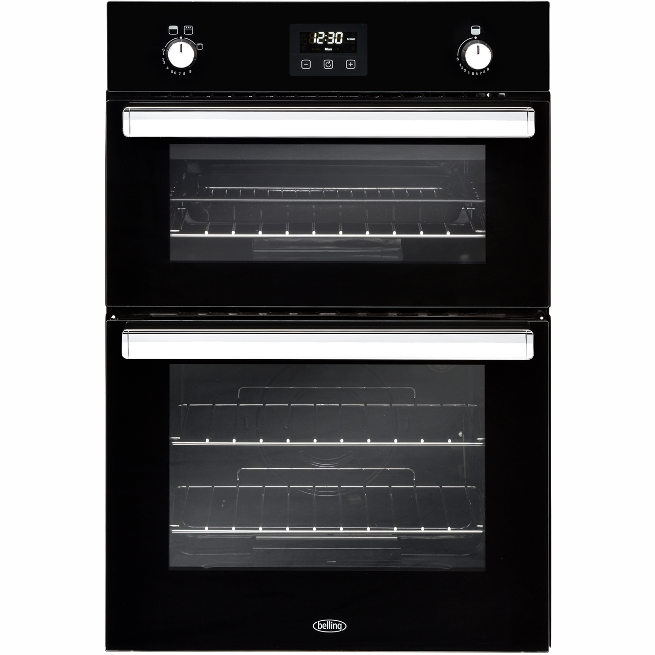 Belling BI902G Built In Gas Double Oven with Full Width Electric Grill - Black - A/A Rated, Black